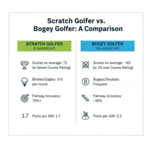 A side-by-side comparison between a bogey player and what is a scratch golfer.