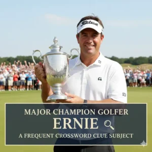 Ernie Els holding a major championship trophy as a reference for the golfer ernie crossword clue.