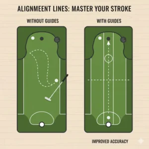 An explanation of how alignment guides on the best putting mat for home improve putting accuracy.