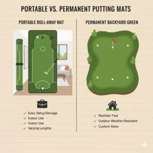 Side-by-side comparison of portable and permanent versions of the best putting mat for home.