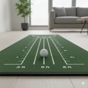 golf putting mat with alignment lines and integrated distance markers for consistent pace control training.