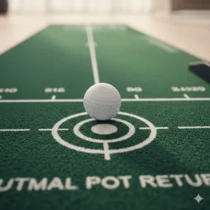 Detailed view of the high-quality crystal velvet surface of an automatic return putting mat.