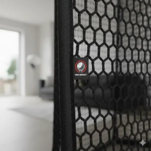 Detailed view of the high-impact netting on a golf chipping net for home practice.
