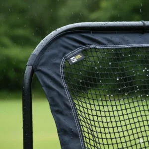 Detailed shot of the heavy-duty netting and reinforced frame of a golf chipping practice set.