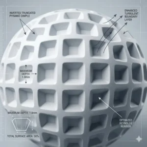 Detailed technical illustration showing the unique aerodynamic dimple pattern used on limited flight golf balls.