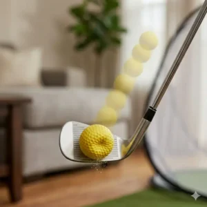 Diagram showing the realistic flight path of foam golf balls indoor practice.