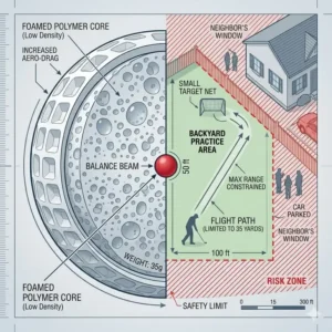 A backyard practice layout demonstrating the safety zones when using limited flight golf balls in confined spaces.