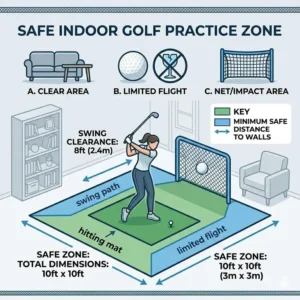Layout diagram of a 10x10 practice area using indoor golf balls safe for home.