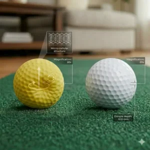 Infographic comparing a real ball to foam golf balls indoor practice specifications