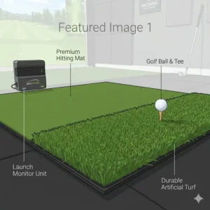 Cross-section diagram showing the durable layers of a high-quality golf simulator hitting mat.