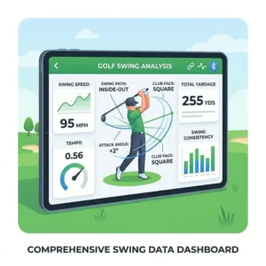 Comprehensive swing metrics displayed on a tablet connected to a golf swing sensor bluetooth.