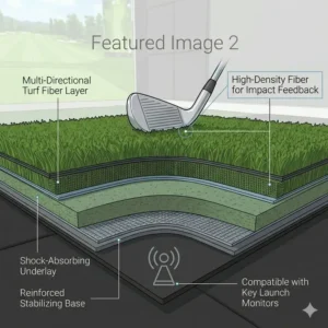 Illustration of shock absorption technology in a golf simulator hitting mat to protect joints.