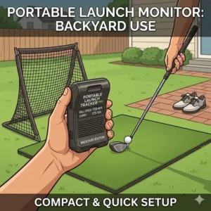 A handheld portable unit designed for easy golf launch monitor home use and quick backyard setup.