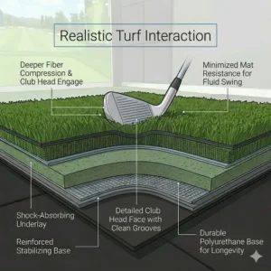 A professional golf simulator hitting mat that allows the use of real wooden tees.