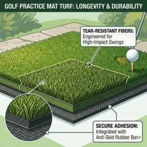 High-density synthetic fibers designed for longevity and high-impact swings on a golf practice mat heavy duty.