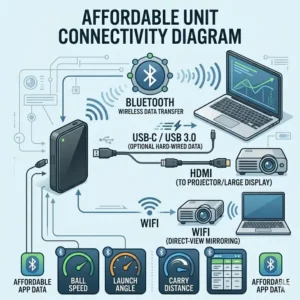 A price tier breakdown showing different features of an affordable launch monitor for home at various budgets.