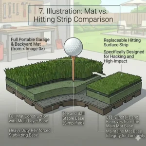 Technical diagram showing launch monitor placement relative to the golf simulator hitting mat.