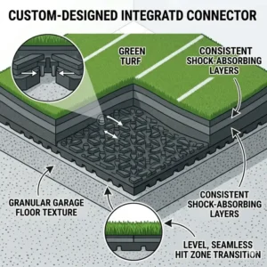 Close-up of the non-slip rubber base of a golf hitting mat for garage stability.