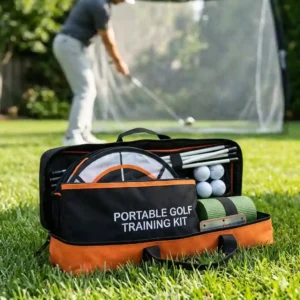 2: A lightweight carrying case for a portable golf training kit.