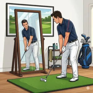 Using a golf swing mirror practice routine to ensure proper shoulder and hip alignment during the setup.