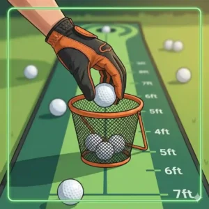 5: A golfer using the chipping target in a portable golf training kit.
