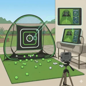A foldable chipping net that functions as portable compact golf practice equipment for backyards.