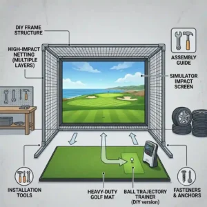 Step-by-step guide on how to build a DIY hitting net for your garage golf practice setup.