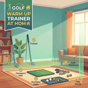 A minimal indoor space showing how to safely use a compact golf warm up trainer at home.