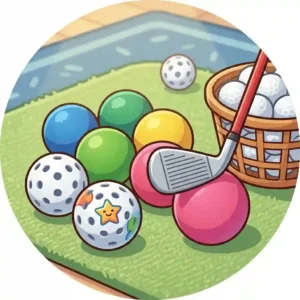 A basket of colorful foam and plastic safety balls included with kids golf practice equipment home sets.