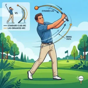 Vector illustration of a golfer using a flexible weighted club from a selection of golf flexibility training tools.