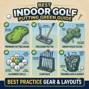 A custom multi-hole putting green integrated beautifully into a modern indoor golf practice setup.